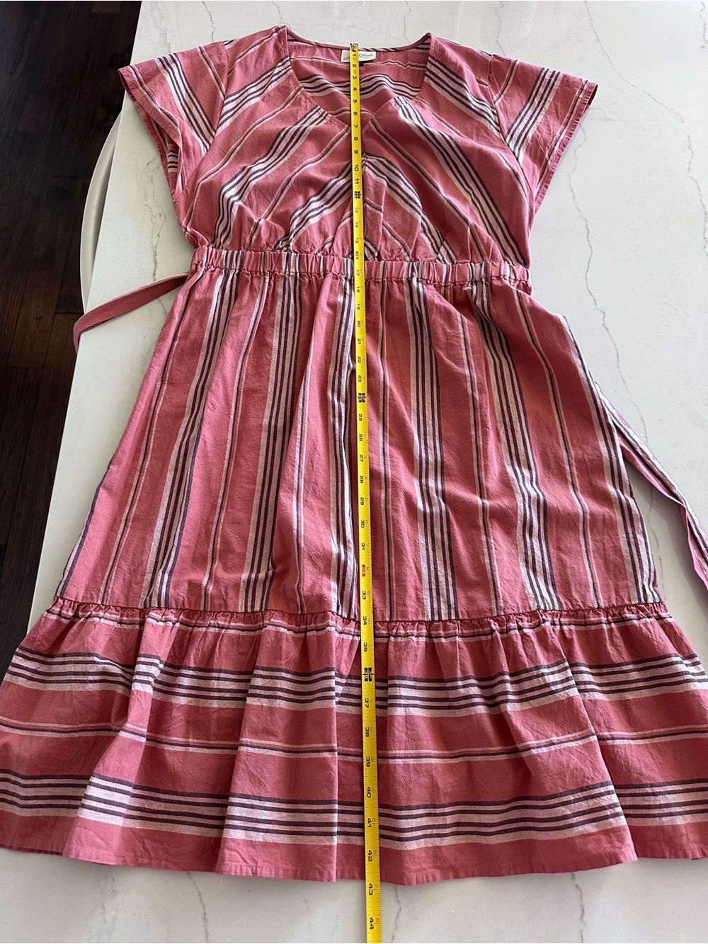 Universal Thread x Target Cotton Midi Dress Cap Sleeve Ruffle Pink Red Stripe LG - Picture 9 of 15